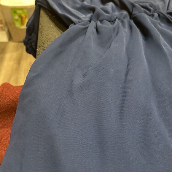 Farrow Navy Blue Puff Sleeve Tulip Hem V-Neck Maxi Dress Size Small Fair Cond - Picture 5 of 9